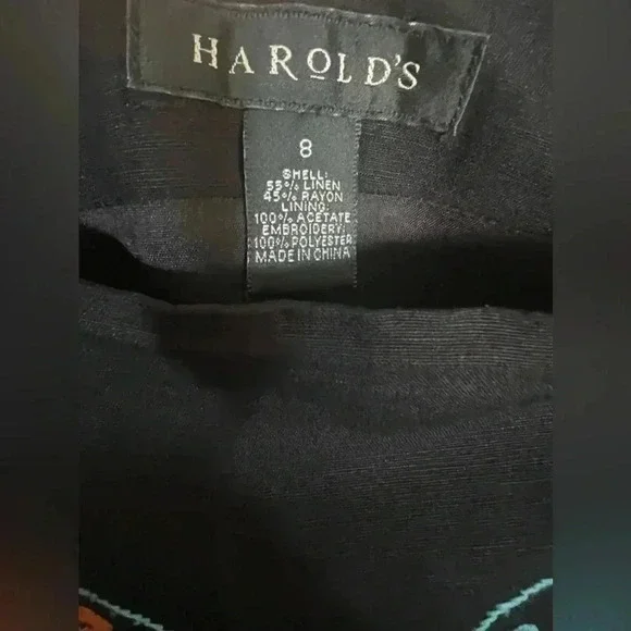 Harold's Black Boho Embroidered Skirt Size 8 - Picture 6 of 8